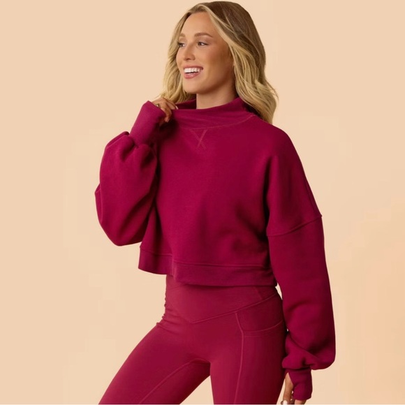Blogilates Tops - Blogilates Women's Marshmallow Mockneck Sweatshirt, Burgundy, Sz L, NWT